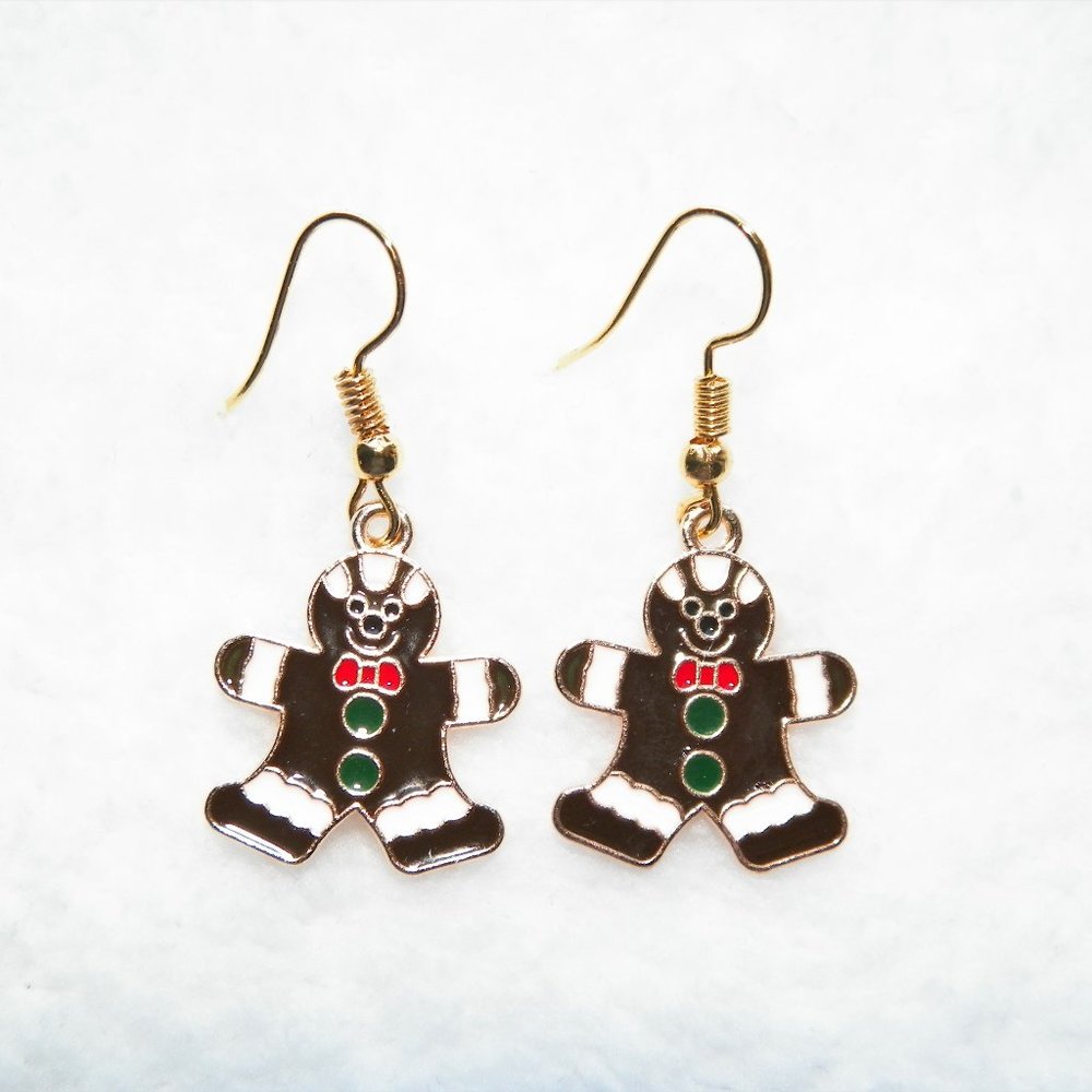 Gingerbread Man Earrings Drop Dangling - Picture 2 of 3